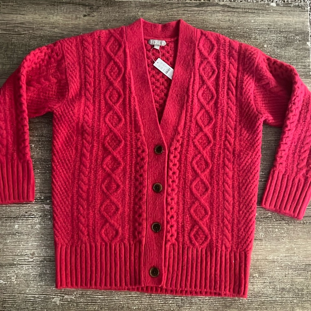 NWT J. Crew pink cable knit v-neck cardigan